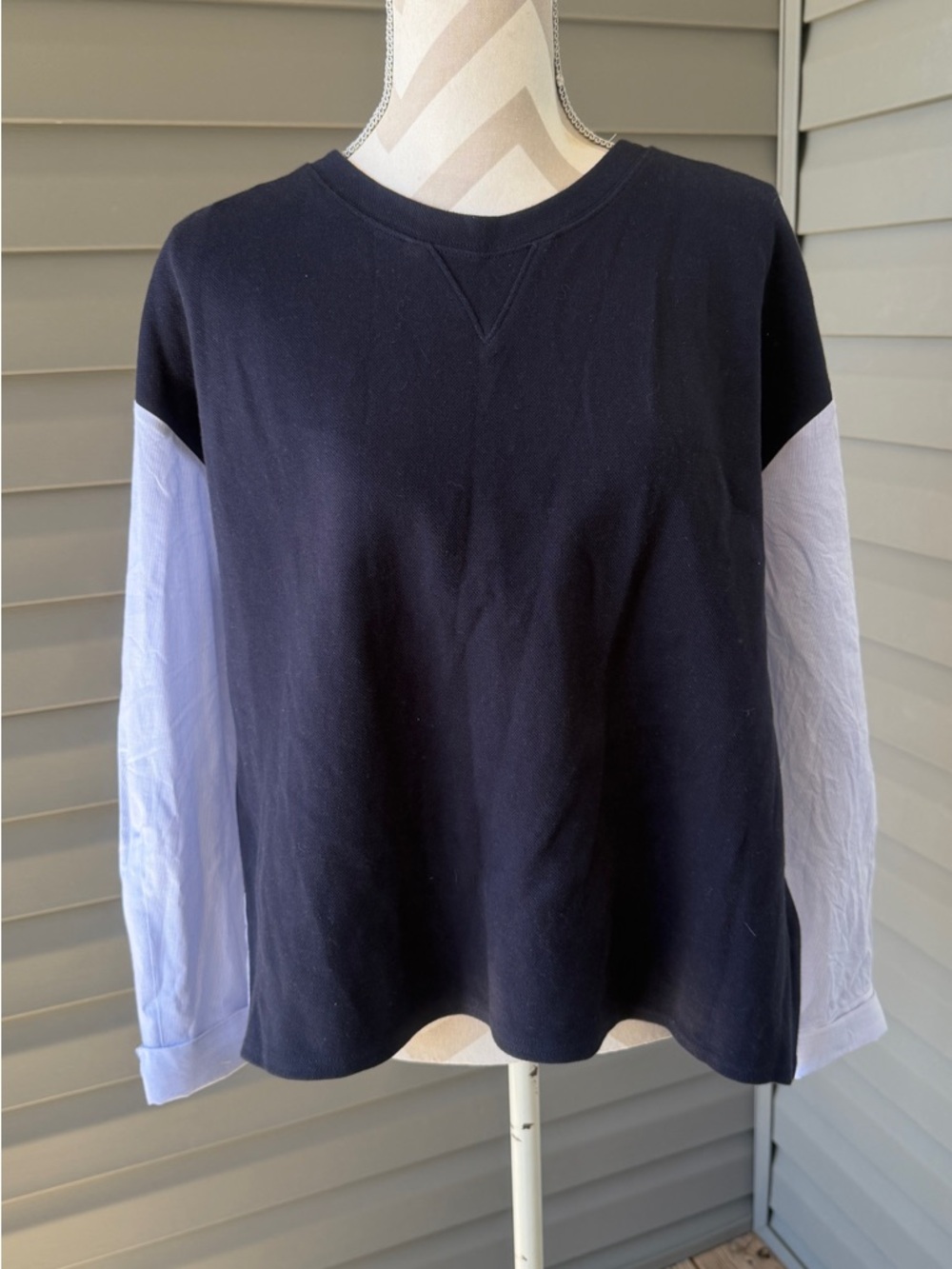 LOFT Long Sleeve Navy with attached Shirttails and Cuffs Top Sz L